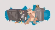 Quacker(2.v.l.) Tom(3.v.l.0 Spike(2.v.r.) Jerry(r.)