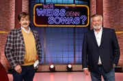 Treten bei "Wer weiß denn sowas?" als Kandidaten gegeneinander an: Der Fernsehmoderator Jörg Draeger (l.) und den Fernsehmoderator Harry Wijnvoord (r.).