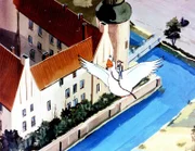 Auf dem Rücken von Martin setzen Nils und Krümel nach überstandenem Abenteuer ihre Reise nach Norden fort.