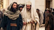 Scene 10.22; EXT; Temple - Court of the Women; Caiaphas (Richard Coyle) wants to reintergrate the disiples into the Temple but not Saul. James the Just (Alastair Mackenzie)