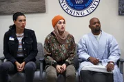 L-R: Nancy Gillian (Brianna Baker), Marjan Marwani (Natacha Karam) and Paul Strickland (Brian Michael Smith)