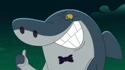 Sharko hat ein romantisches Abendessen mit Marina vor sich. Im Nachtisch hat er eine Perlenkette versteckt, um der Meerjungfrau ein Geschenk zu machen.