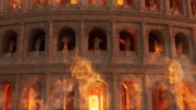 Grafik zur Veranschaulichung der Schäden, die das Kolosseum erlitt, als es nach einem Blitzeinschlag Feuer fing. (Blink Films)