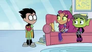 v.li.: Robin, Starfire, Beast Boy