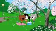 In Tokio treffen sich Mouk und Chavapa mit ihrer Freundin Miko zum Hanamifest in einem Park. Sie fotografieren einen schönen Kirschbaum in voller Blüte.