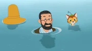 Pettersson und Findus haben beim Angeln Pech gehabt: Sie sind ins Wasser gefallen.