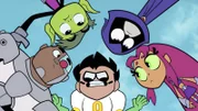 v.li.: Cyborg, Beast Boy, Robin, Raven, Starfire