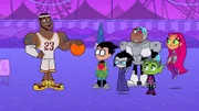 v.li.: LeBron James, Robin, Raven, Cyborg, Beast Boy, Starfire