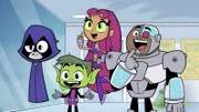 v.li.: Raven, Beast Boy, Starfire, Cyborg
