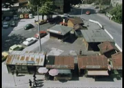 Haltestelle Wiener Platz 1978 - die Holzbuden des Wiener Platzes von oben.