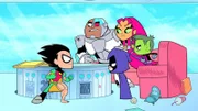 v.li.: Robin, Cyborg, Raven, Starfire, Beast Boy
