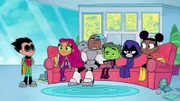 v.li.: Robin, Starfire, Cyborg, Beast Boy, Raven, Bumblebee
