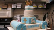 Finished Carlo's baptism cake at bakery.