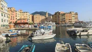 Die bunten Fischerhäuser am Hafen von Camogli.