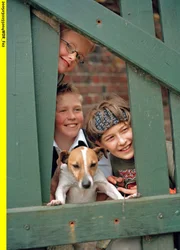 Was hecken sie wohl schon wieder aus? Von links: Floh (Nico Hollenbeck), Lukas (Patrick M&ouml;ller) und M&uuml;cke (Jan Ellerbracke) mit Terrier Pixl.