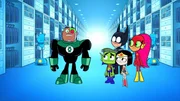 v.li.: Cyborg, Beast Boy, Robin, Raven, Starfire