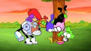 v.li.: Cyborg, Starfire, Raven, Robin, Beast Boy