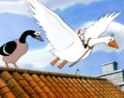 Akka, Martin, Krümel und Nils Holgersson verteidigen Schloss Glimminge gegen den Angriff der grauen Ratten.