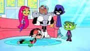 v.li.: Starfire, Robin, Cyborg, Raven, Beast Boy