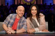 Rateteam-Kapitän Bernhard Hoëcker (l.) mit Moderatorin Melissa Khalaj (r.).