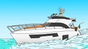 Barbie Schmidt steht nackt auf einer Yacht.