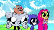 v.li.: Cyborg, Raven, Starfire