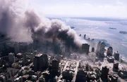 Eine Luftaufnahme des brennenden Ground Zero nach den Terroranschlägen vom 11. September. (Bildnachweis: NIST)