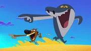 Zig (l.) und Sharko lassen Bernie bei dem Spiel hinter sich und haben auch noch Zeit, um ihn auszulachen.