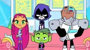 v.li.: Starfire, Raven, Beast Boy, Cyborg
