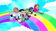 v.li.: Cyborg, Robin, Beast Boy, Raven, Starfire