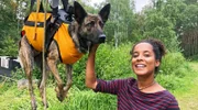 Pia mit Rettungshund "Cleo" bei einer Höhenübung