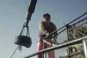 Deckhand, Nick Morrow, on the stack of the Brenna A.