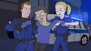 Berthe Blanco (Mitte) wird von der Polizei verhaftet.