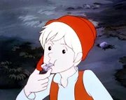 Nils Holgersson hält Wache, um die Wildgänse vor dem Fuchs Smirre zu warnen.