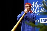 Gabriel Hauenstein, Sieger des Folklorenachwuchs Wettbewerbes in der Sparte «Alphorn»