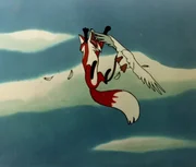 Der Fuchs Smirre im Kampf mit einer Gans