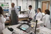 (v.l.n.r.) Dr. Vincenzo DeLuca (Lorenzo Caccialanza); Dr. Alex Karev (Justin Chambers); Dr. Taryn Helm (Jaicy Elliot); Dr. Miranda Bailey (Chandra Wilson)