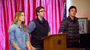 Texas, USA: WS von Erin Ryder, James Fox und Ben McGee bei einem Vortrag auf einer Konferenz.