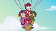 L-R: Melissa Chase (voiced by Sabrina Carpenter), Milo Murphy (voiced by "Weird Al" Yankovic), Zack Underwood (voiced by Mekai Curtis)