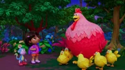 Boots (l.), Dora (2.v.l.), The Big Red Chicken