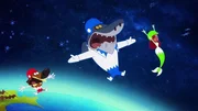 Sharko (M.) vermasselt Zigs Plan erfolgreich und sorgt dafür, dass sie alle ins Weltall geschossen werden.