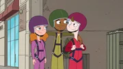 L-R: Melissa Chase (voiced by Sabrina Carpenter), Zack Underwood (voiced by Mekai Curtis), Milo Murphy (voiced by "Weird Al" Yankovic)