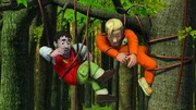Moose und Tom haben sich in den Seilen verheddert.