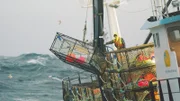 F/V Wizard with a solid stack of pots aboard, as they set on the Bering Sea.