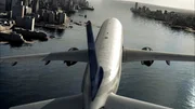 SCREEN GRAB:  Plane in flight lined up over the Hudson River.