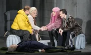 (v.li.): Federico Fiorio (Sesto), Lucile Richardot (Cornelia), Olga Kulchynska (Cleopatra), Jake Ingbar (Nireno).