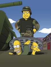 Die US-Army ist aufgrund der lodernden Krisenherde in aller Welt dringend auf der Suche nach neuen Rekruten und versucht ihr Glück in Springfield. Um Bart zu schützen wird Homer (unten l.) von Marge ins Wehrbüro geschickt - jedoch mit verheerenden Folgen ...