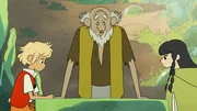 Vigo (M.), ein Nachbar von Elisha (r.), erklärt Tobie (l.) und Elisha, wie das Gefängnis von Tomble funktioniert. Er war selbst dort Gefangener.