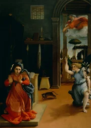 „Die Verkündigung von Recanati“ von Lorenzo Lotto (1480-1556). Stadtmuseum Villa Colloredo Mels in Recanati, Italien.