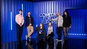 Julia Gámez Martin zusammen mit Ivan Thieme, Eko Fresh, Malarina, Markus Barth und Patti Basler im Studio bei "Comedy for Europe"
